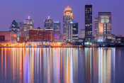 City skyline over water